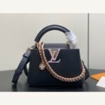 Black Braided Chain Top Handle Bag full front view on neutral thumbnail background