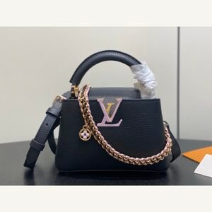 Black Braided Chain Top Handle Bag full front view on neutral thumbnail background