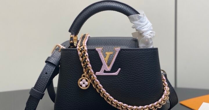 Black Braided Chain Top Handle Bag full front view on neutral thumbnail background