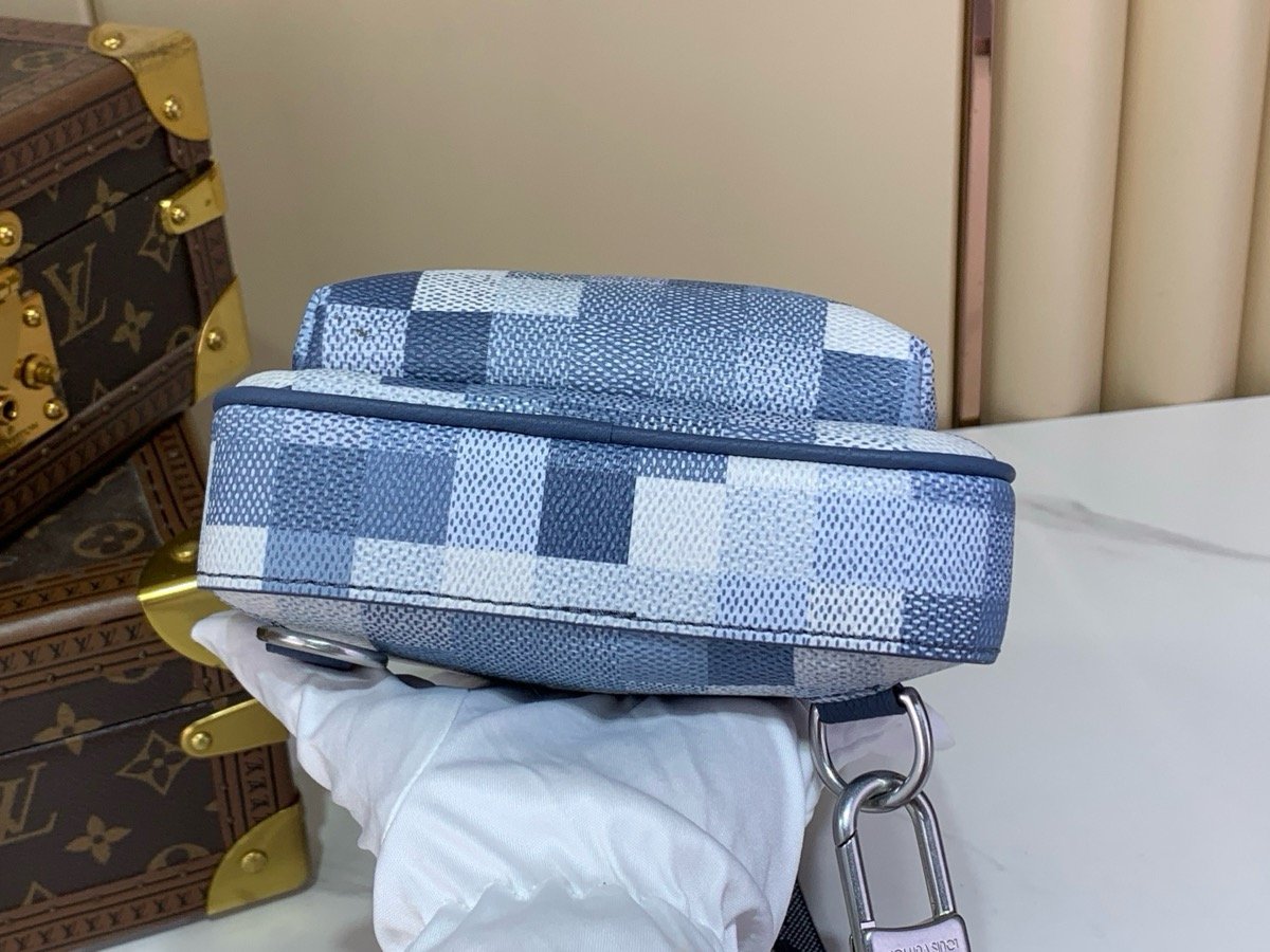 Blue Mosaic Sling Crossbody Bag back view with mosaic pattern and matte hardware
