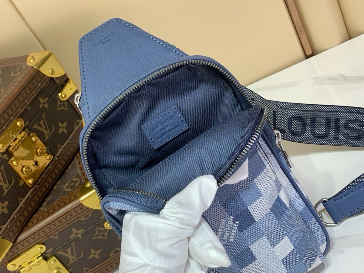 Blue Mosaic Sling Crossbody Bag interior view with mosaic pattern and matte hardware