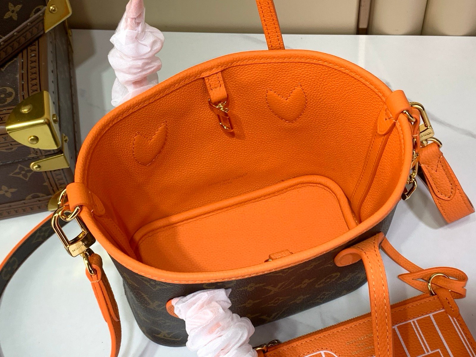 Brown Orange Reversible Mini Tote Bag styling view with reversible patterned canvas and grained texture