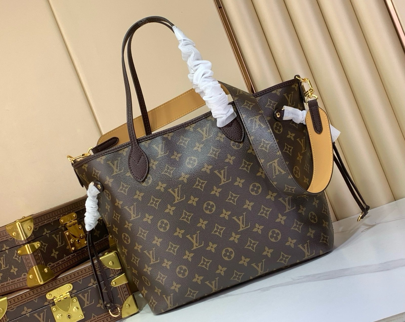 Brown Reversible Medium Tote Bag side view with reversible styling and embossed texture