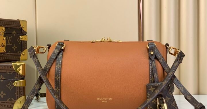 Cognac Brown Small Crossbody Bag full front view on neutral thumbnail background