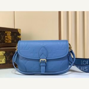 Mist Blue Embossed Baguette Bag full front view on neutral thumbnail background