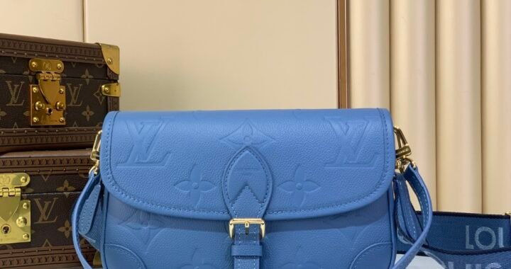 Mist Blue Embossed Baguette Bag full front view on neutral thumbnail background