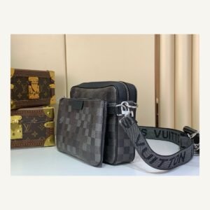 Pixel Pattern Trio Messenger Bag angle view with modular pouch layout and adjustable strap on neutral thumbnail background