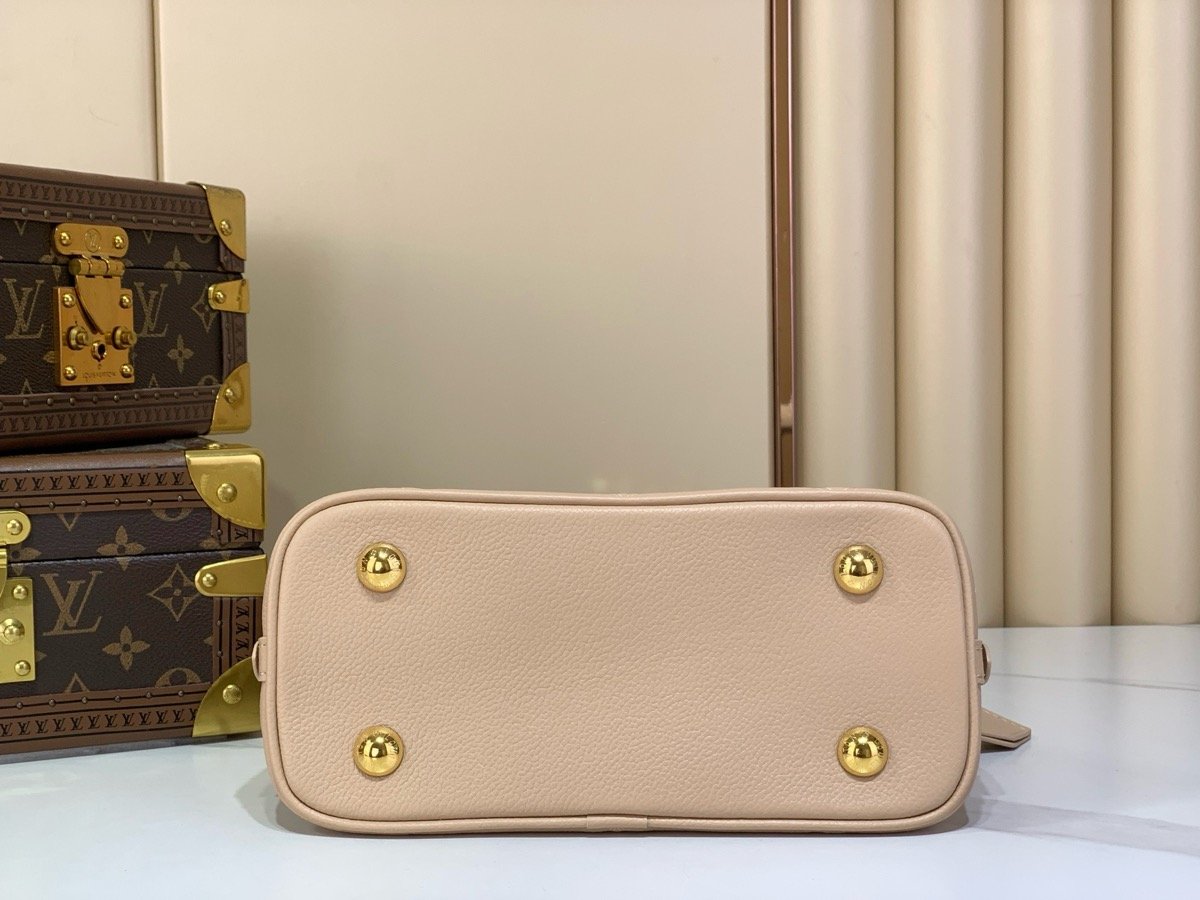 Taupe Embroidered Top Handle Bag back view with embroidered texture and smooth trim