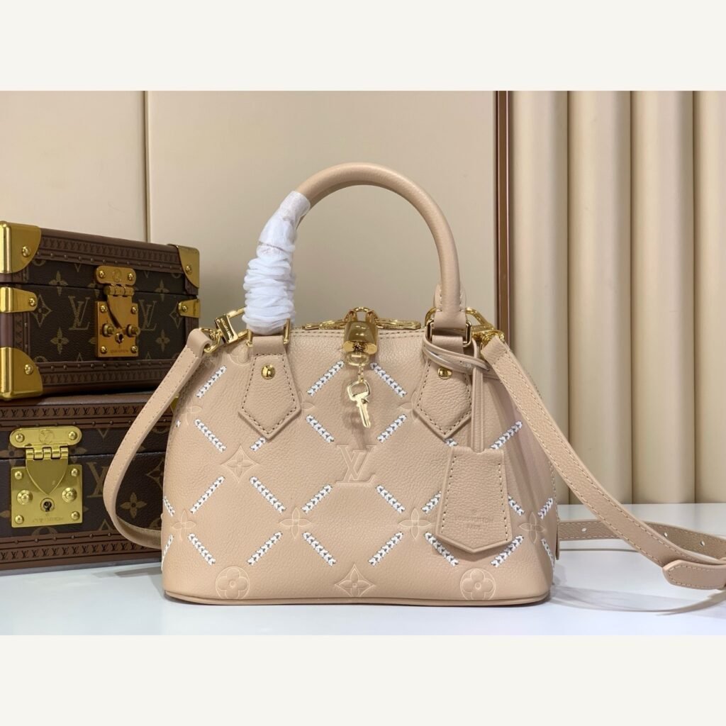 Taupe Embroidered Top Handle Bag full front view on neutral thumbnail background