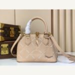 Taupe Embroidered Top Handle Bag full front view on neutral thumbnail background